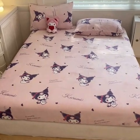 91家纺网 家纺一手货源 找家纺 2024新款厚实保暖牛奶绒三丽鸥单品床笠床单 绒-X可爱库洛米