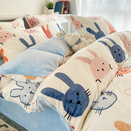 2024新款加厚保暖小清新小版牛奶绒四件套 安逸兔