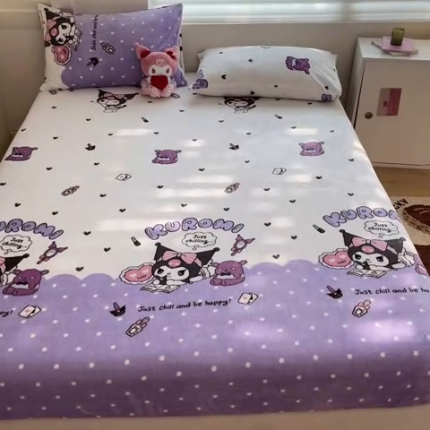 91家纺网 家纺一手货源 找家纺 2024新款厚实保暖牛奶绒三丽鸥单品床笠床单 绒-X公主库洛米