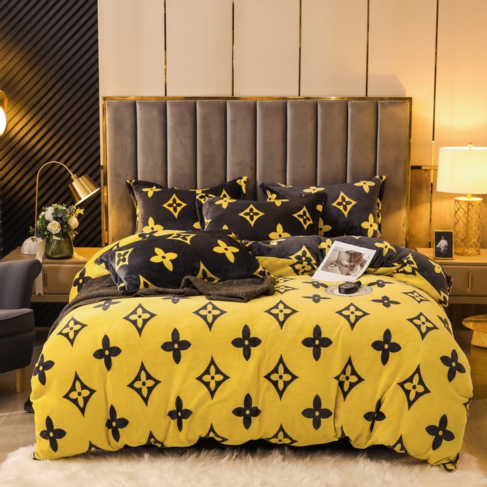 91家纺网 家纺一手货源 找家纺 2024新款加厚保暖小清新小版牛奶绒四件套 大咖-黄