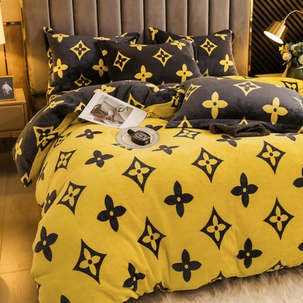 91家纺网 家纺一手货源 找家纺 2024新款加厚保暖小清新小版牛奶绒四件套 大咖-黄