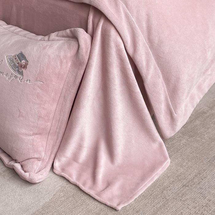 91家纺网 家纺一手货源 找家纺 丝印良品 2024新款秋冬加厚公主日记牛奶绒四件套珊瑚粉