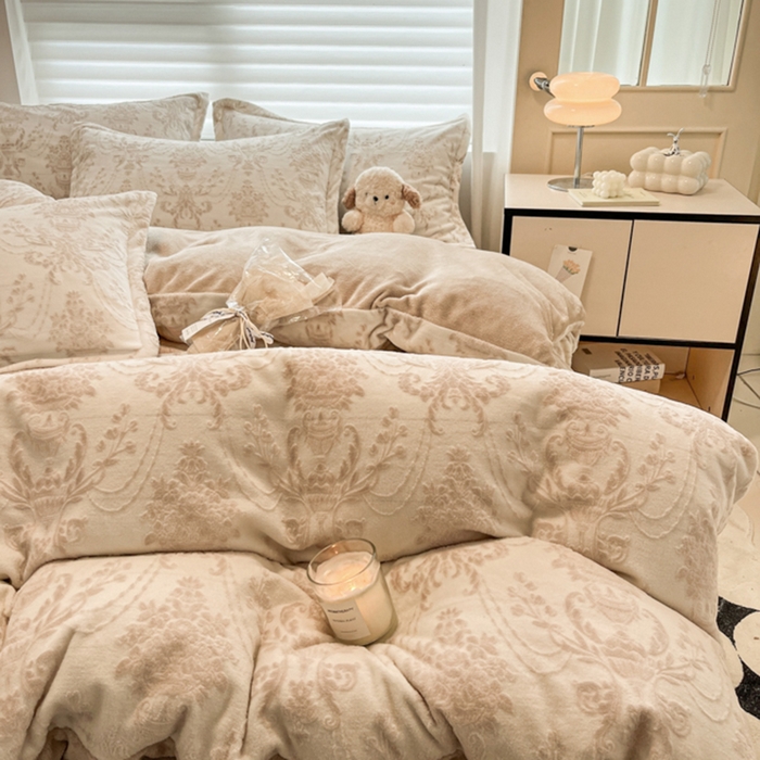 91家纺网 家纺一手货源 找家纺 （总）慕尚 2025新款高克重保暖双色雕花绒四件套