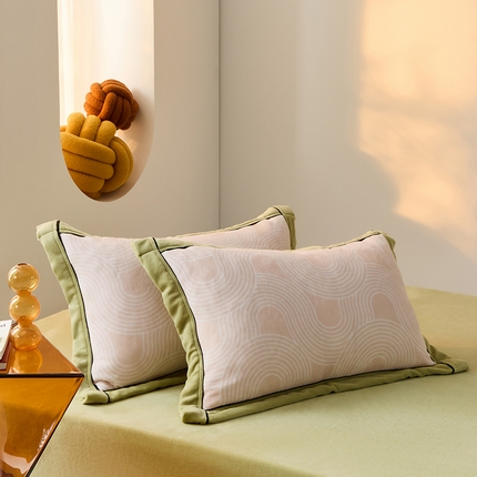 91家纺网 家纺一手货源 找家纺 LADYCOCO可可家居 单枕套-2024新款牛奶绒数码印花单品系列 知音玉色+果绿