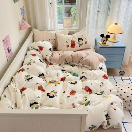 91家纺网 家纺一手货源 找家纺 花伞家居 2024新款混搭小清新大阪磨毛加厚水洗棉四件套 厨师女孩