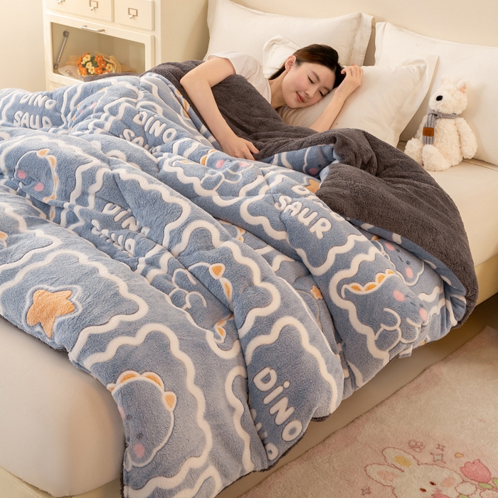 91家纺网 家纺一手货源 找家纺 好梦来家纺（原锦茂家纺） 2025新款印花款A类雪花绒冬被羊羔绒冬被被芯冬季牛奶绒冬被 恐龙乐园