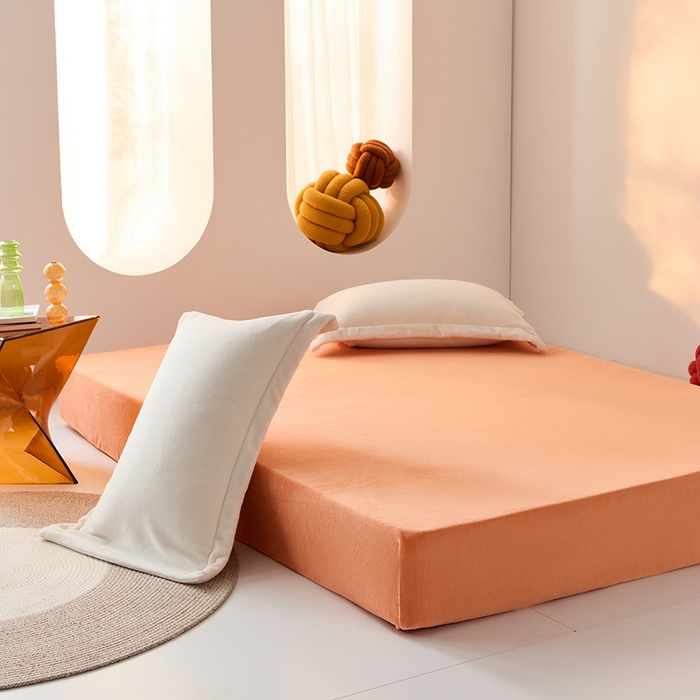 91家纺网 家纺一手货源 找家纺 LADYCOCO可可家居 2024新款牛奶3D绒立体雕花剪花单品系列-单床笠 橘色