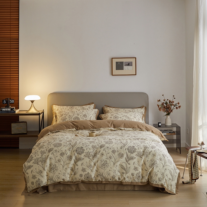 91家纺网 家纺一手货源 找家纺 （总）千朵森 2024新款高定新疆长绒棉全棉印花拼角磨毛四件套 风格二