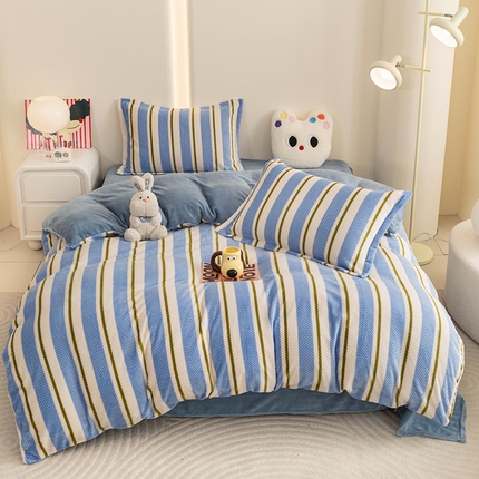 2024新款立体菠萝格印花保暖牛奶绒系列四件套 挪威蓝