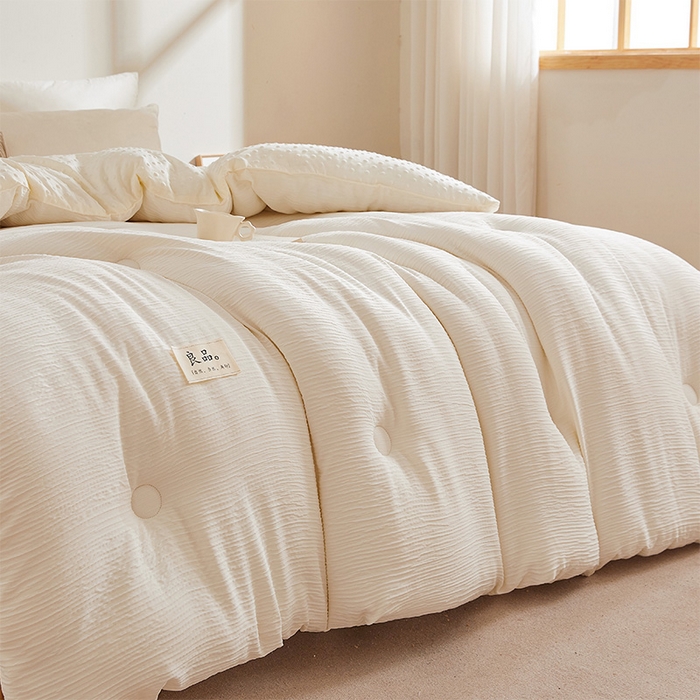 91家纺网 家纺一手货源 找家纺 2024新款A类双层皱皱纱豆豆被子被芯 皱皱纱-云母白