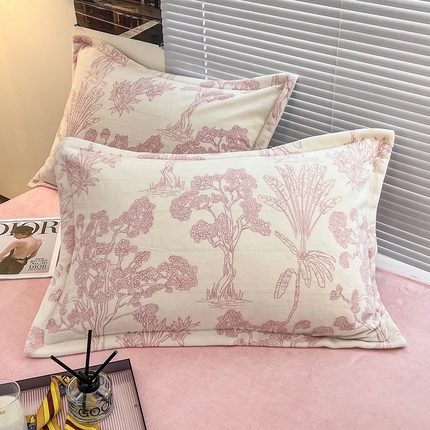 慕尚 2025新款高克重保暖双色雕花绒枕套单件 花梦-粉
