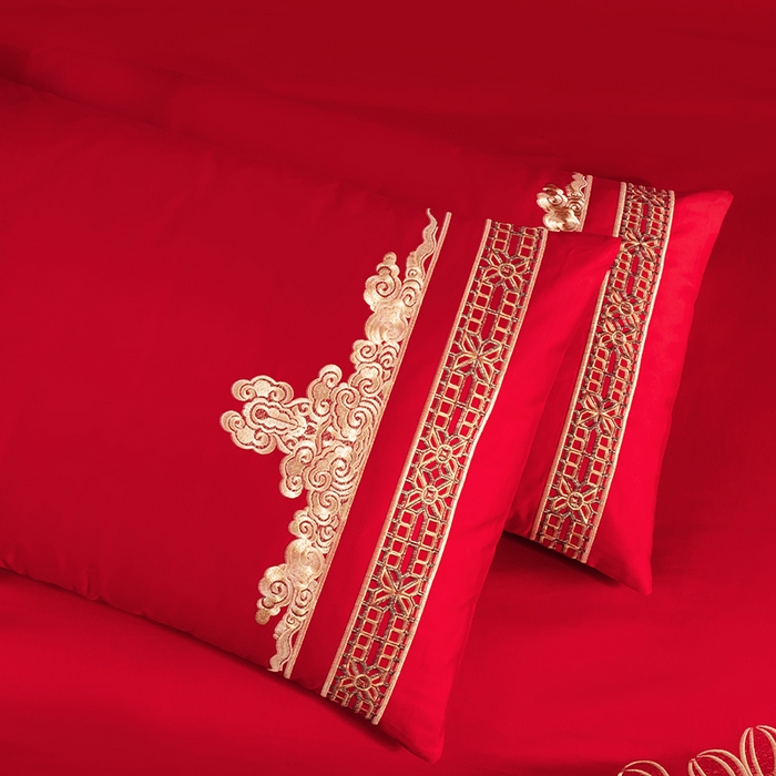 91家纺网 家纺一手货源 找家纺 2024新款100S长绒棉提花婚庆轻奢简约四件套多件套 幸福约定