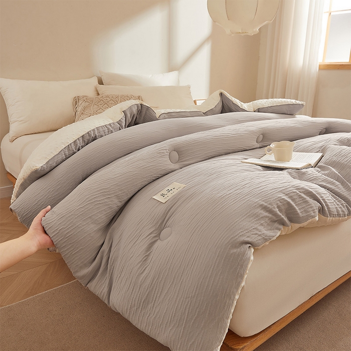 91家纺网 家纺一手货源 找家纺 2024新款A类双层皱皱纱豆豆被子被芯 皱皱纱-轻烟灰