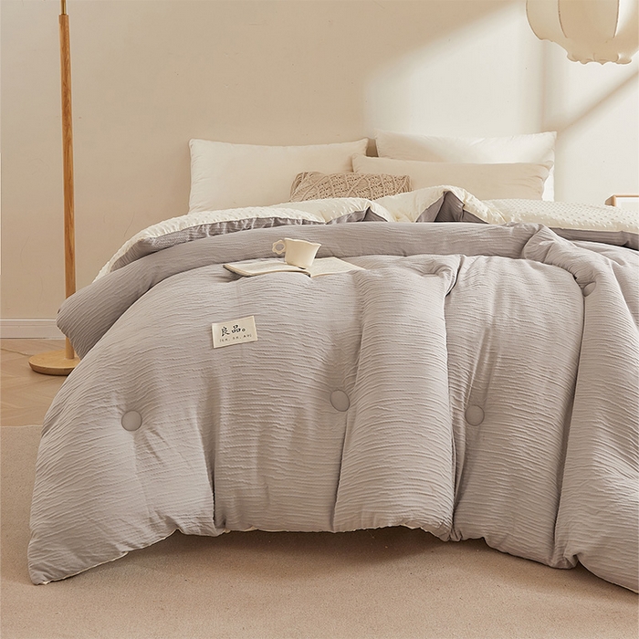 91家纺网 家纺一手货源 找家纺 2024新款A类双层皱皱纱豆豆被子被芯 皱皱纱-轻烟灰