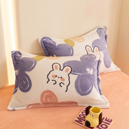 2024新款立体菠萝格印花保暖牛奶绒系列单枕套 七彩小兔