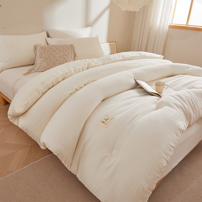 91家纺网 家纺一手货源 找家纺 2024新款A类双层皱皱纱豆豆被子被芯 皱皱纱-云母白