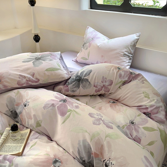 91家纺网 家纺一手货源 找家纺 田野 2024新款纯棉全棉磨毛印花四件套系列 叶颜