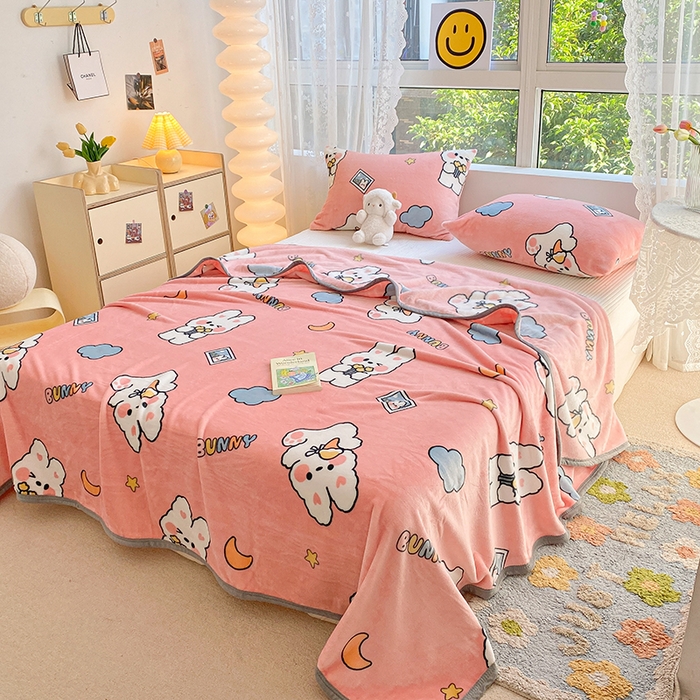 91家纺网 家纺一手货源 找家纺 慕尚家纺 2025新款雪貂绒高克重300g毛毯家用毛毯 快乐小兔