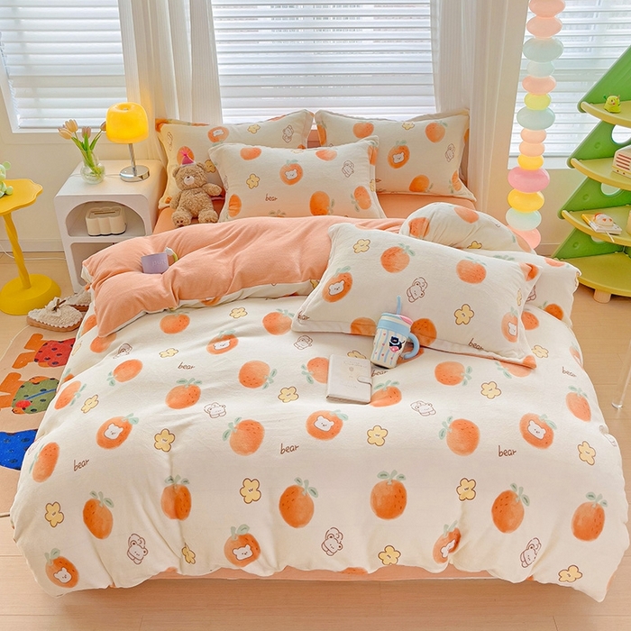 91家纺网 家纺一手货源 找家纺 简一 2025新款小清新牛奶绒印花四件套-卡通系列 心想事成