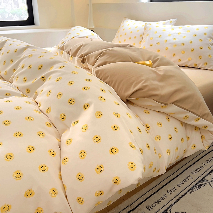 91家纺网 家纺一手货源 找家纺 田野 2024新款纯棉全棉磨毛印花四件套系列 笑脸