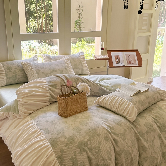 91家纺网 家纺一手货源 找家纺 慕澄家纺 2024新款法式轻奢款琢色烂花牛奶绒四件套 朝梦