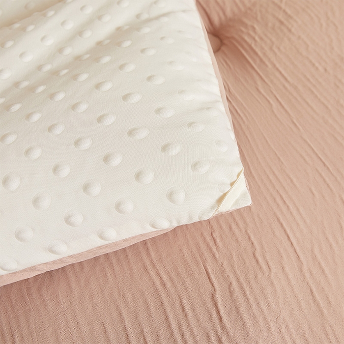 91家纺网 家纺一手货源 找家纺 2024新款A类双层皱皱纱豆豆被子被芯 皱皱纱-玫瑰粉