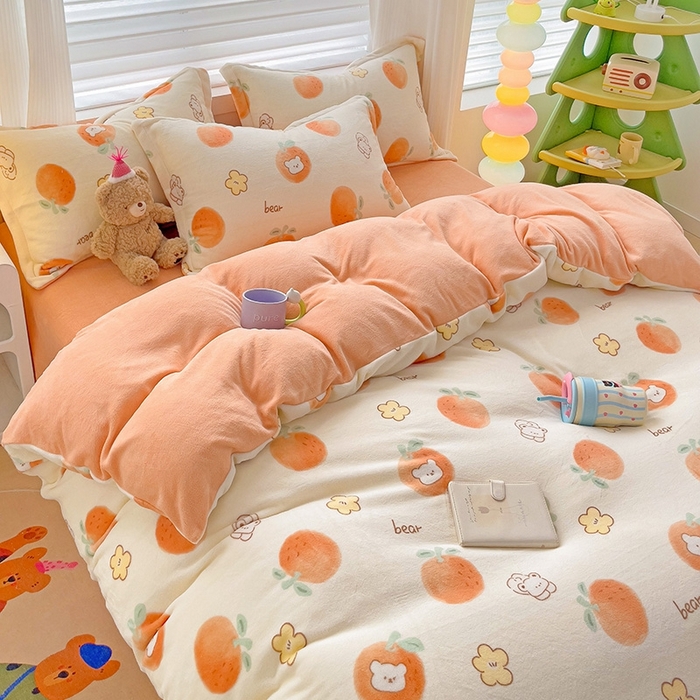 91家纺网 家纺一手货源 找家纺 简一 2025新款小清新牛奶绒印花四件套-卡通系列 心想事成