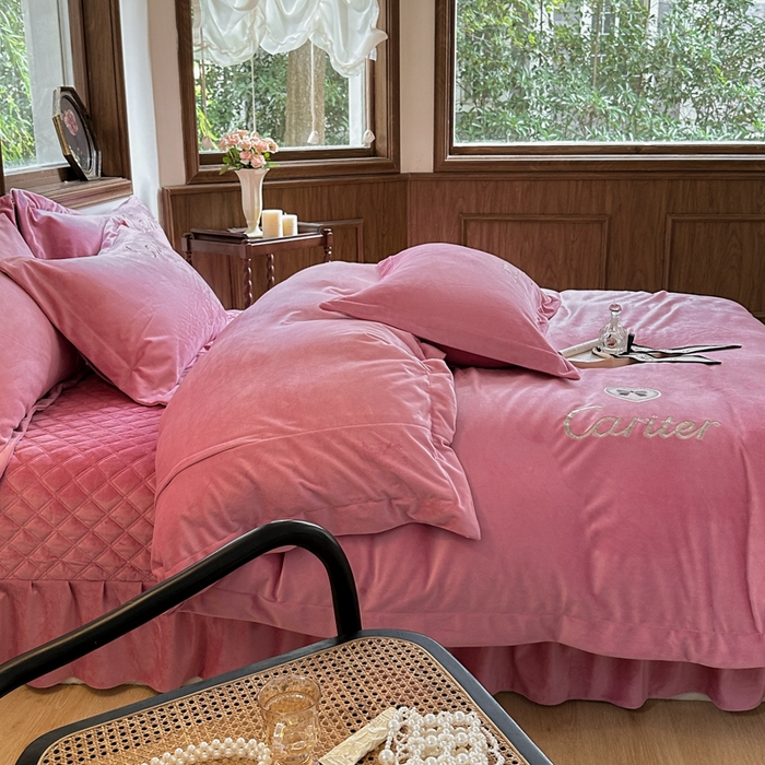 91家纺网 家纺一手货源 找家纺 尚美 2024新款床盖款工艺设计四件套-依连娜 红豆沙