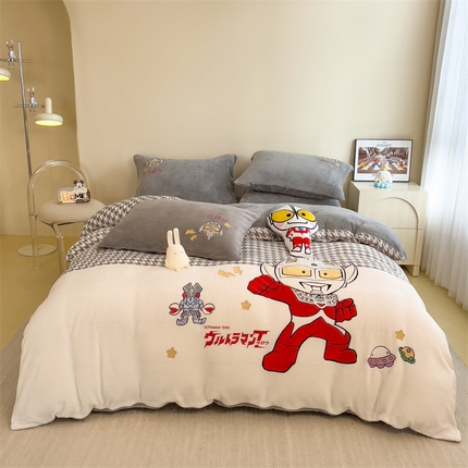 91家纺网 家纺一手货源 找家纺 （总）兄弟坊 2025爆款海绵宝宝奥特曼牛奶绒贴布绣四件套