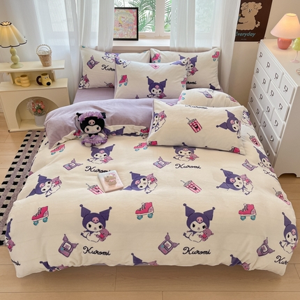 91家纺网 家纺一手货源 找家纺 （总）三朵家纺 2024新款全消光三丽鸥印花牛奶绒系列四件套