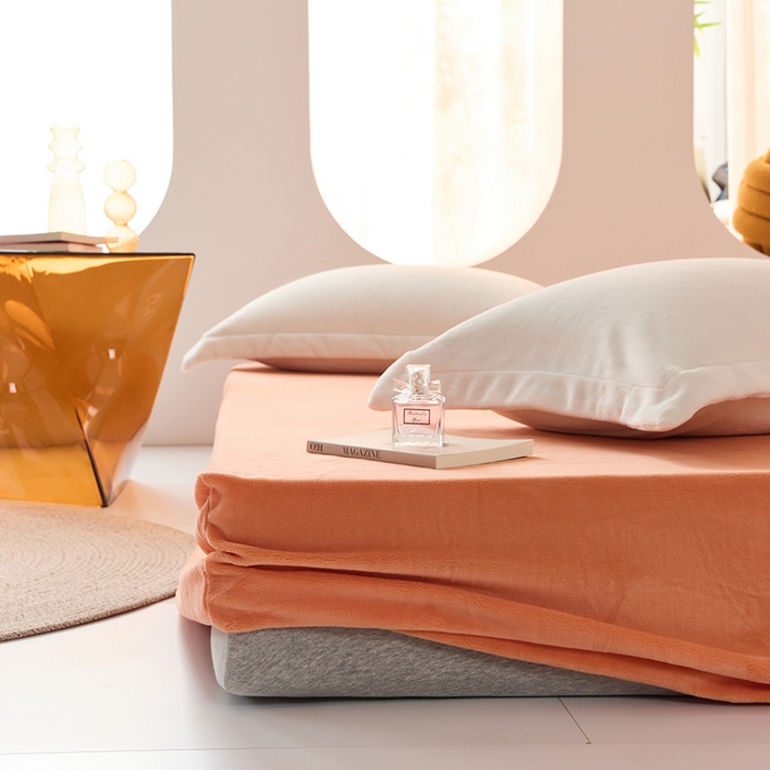 91家纺网 家纺一手货源 找家纺 LADYCOCO可可家居 2024新款牛奶3D绒立体雕花剪花单品系列-单床笠 橘色