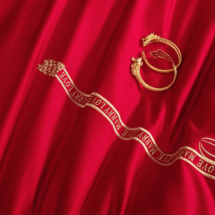 91家纺网 家纺一手货源 找家纺 2024新款100S长绒棉提花婚庆轻奢简约四件套多件套 幸福约定