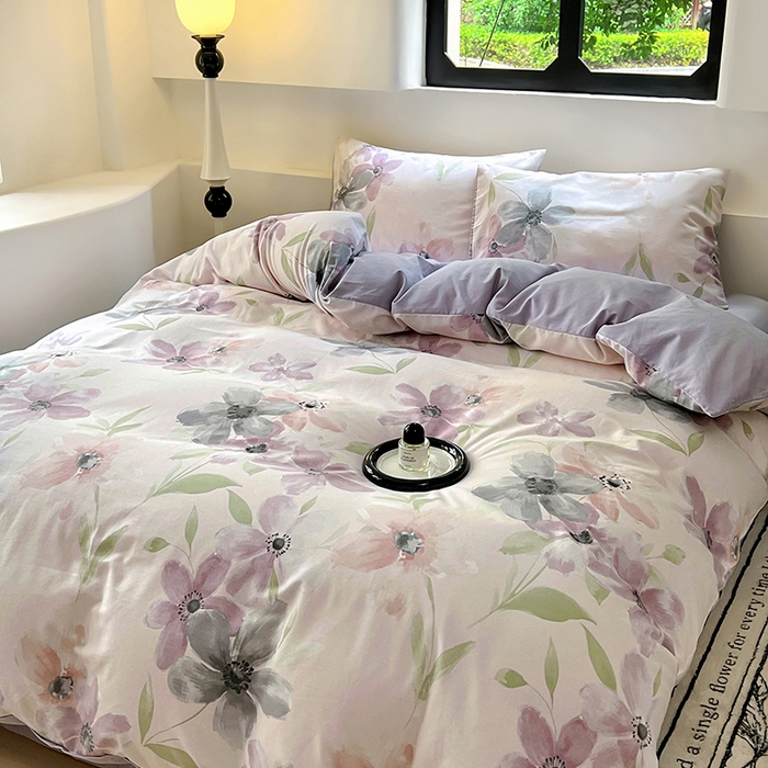 91家纺网 家纺一手货源 找家纺 田野 2024新款纯棉全棉磨毛印花四件套系列 叶颜