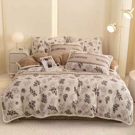 91家纺网 家纺一手货源 找家纺 2024新款A类复古风加厚保暖绒四件套 花初露