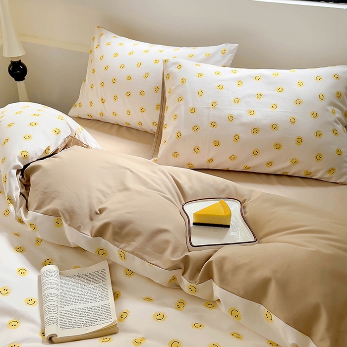 91家纺网 家纺一手货源 找家纺 田野 2024新款纯棉全棉磨毛印花四件套系列 笑脸