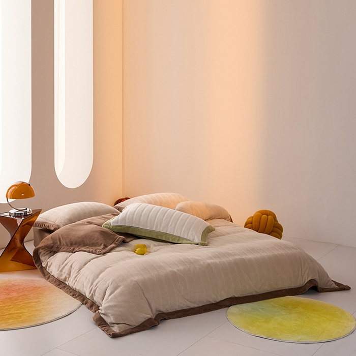 91家纺网 家纺一手货源 找家纺 LADYCOCO可可家居 2024新款牛奶3D绒立体雕花剪花单品系列-单被套 卡其色+深咖