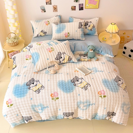 91家纺网 家纺一手货源 找家纺 （总）麦瑞家纺 2024新款泡泡印花兔毛绒兔兔绒牛奶绒四件套