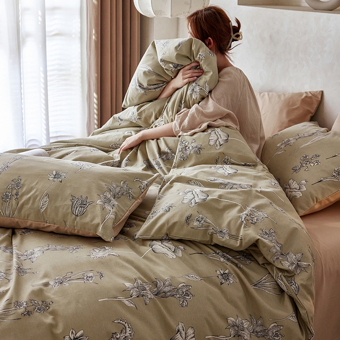 91家纺网 家纺一手货源 找家纺 千朵森 2024新款A类全棉活性陶瓷磨毛四件套 秋屿