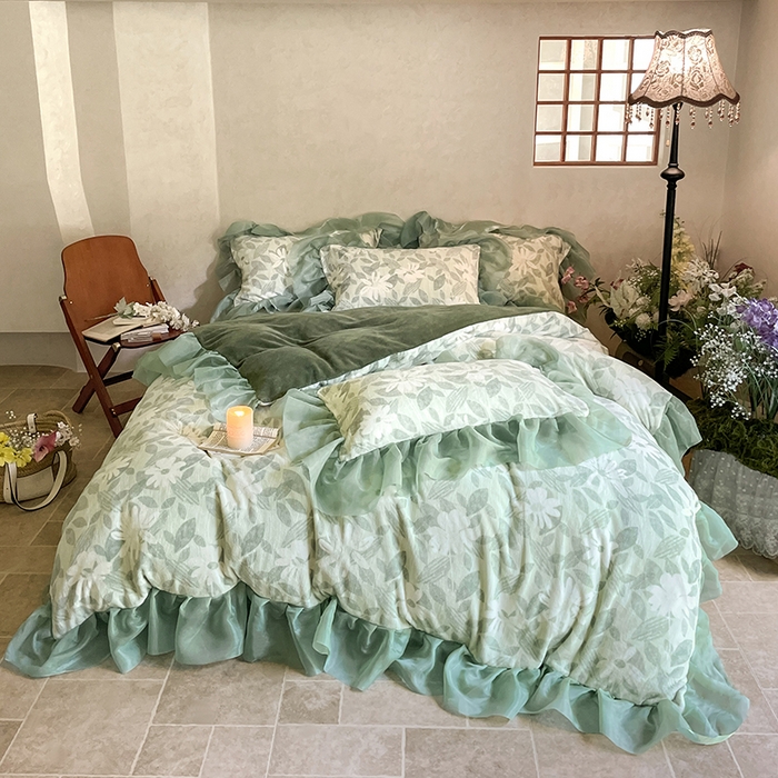 91家纺网 家纺一手货源 找家纺 慕澄家纺 2024新款高克重花边牛奶绒印花四件套 悠悠