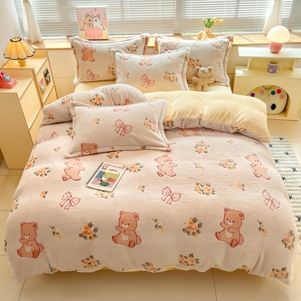 91家纺网 家纺一手货源 找家纺 （总）慕尚 2025新款高克重印花雪花绒四件套 