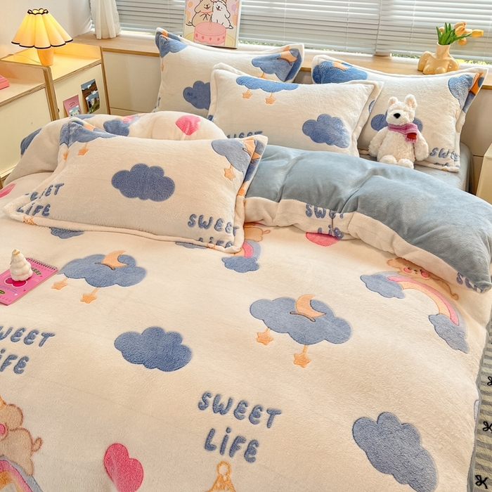 91家纺网 家纺一手货源 找家纺 慕尚 2025新款高克重印花雪花绒四件套  星屿