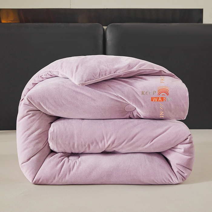 91家纺网 家纺一手货源 找家纺 歌历斯家纺 2024新款德芙绒冬被牛奶绒冬被绣花冬被被子被芯四季被科技冬被 紫色