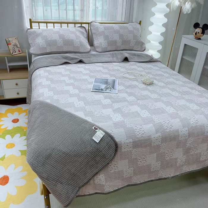 91家纺网 家纺一手货源 找家纺 2024新款棉加绒双面两用四季款床盖三件套 花西