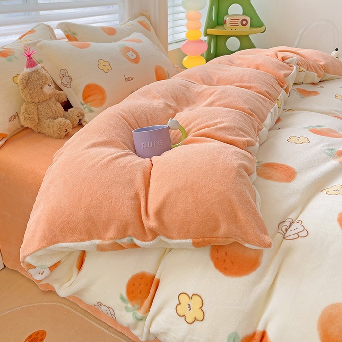 91家纺网 家纺一手货源 找家纺 简一 2025新款小清新牛奶绒印花四件套-卡通系列 心想事成