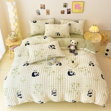 91家纺网 家纺一手货源 找家纺 （总）麦瑞家纺 2024新款泡泡印花兔毛绒兔兔绒牛奶绒四件套