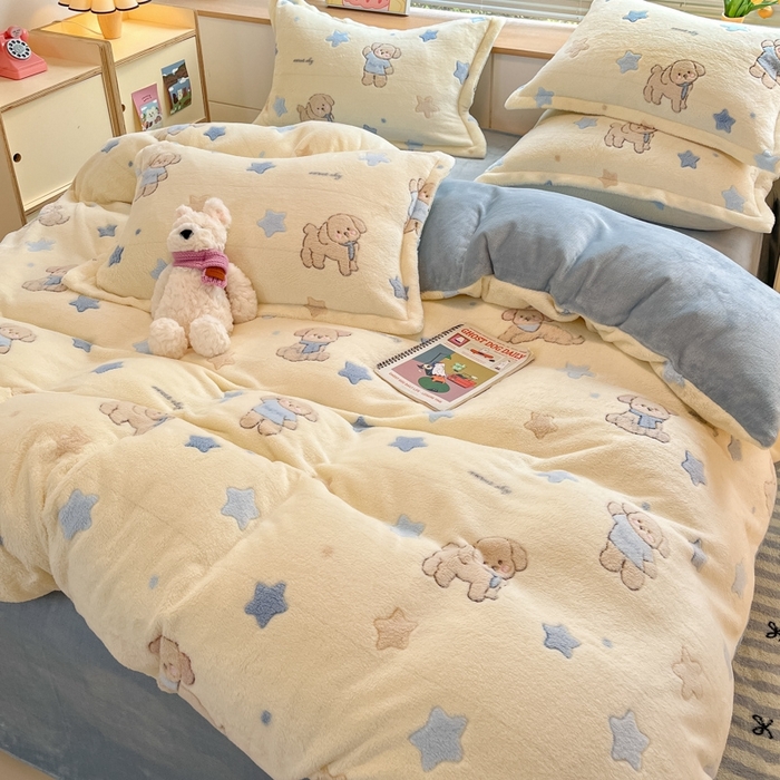 91家纺网 家纺一手货源 找家纺 慕尚 2025新款高克重印花雪花绒四件套  旺福