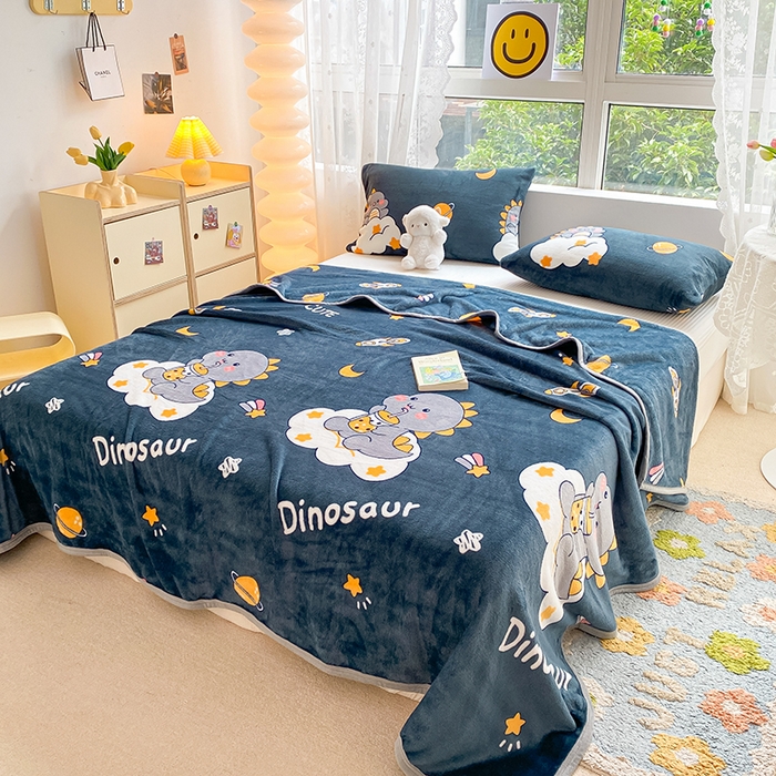 91家纺网 家纺一手货源 找家纺 慕尚家纺 2025新款雪貂绒高克重300g毛毯家用毛毯 小恐龙