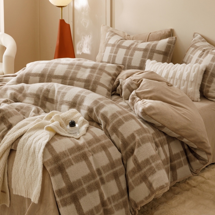 91家纺网 家纺一手货源 找家纺 金奇达家纺 2025秋冬保暖加厚绒类四件套多莉羊绒-希尔格 森格米咖