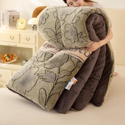 好梦来家纺（原锦茂家纺） 2025新款印花款A类雪花绒冬被羊羔绒冬被被芯冬季牛奶绒冬被 绿茶情话