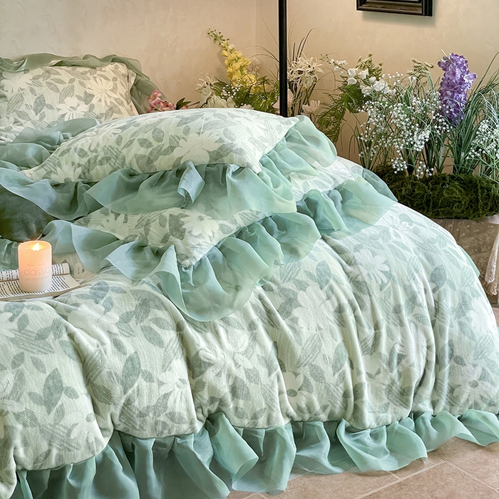 91家纺网 家纺一手货源 找家纺 慕澄家纺 2024新款高克重花边牛奶绒印花四件套 悠悠